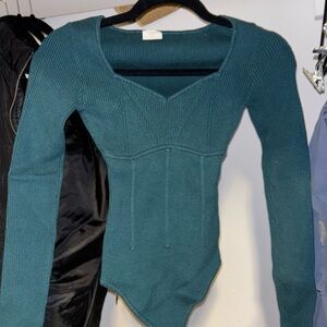 Abercrombie Green Long Sleeve Ribbed Bodysuit